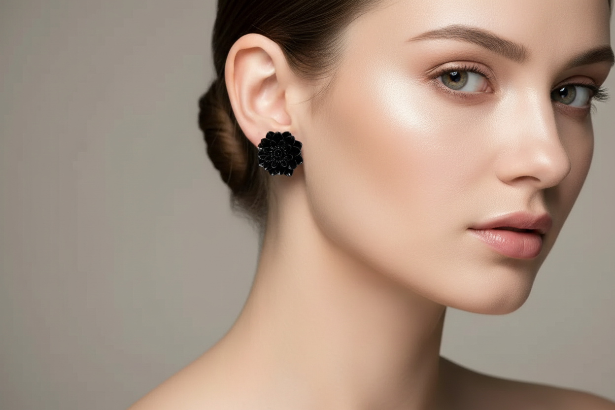 Black Chrysanthemum Flower Earrings