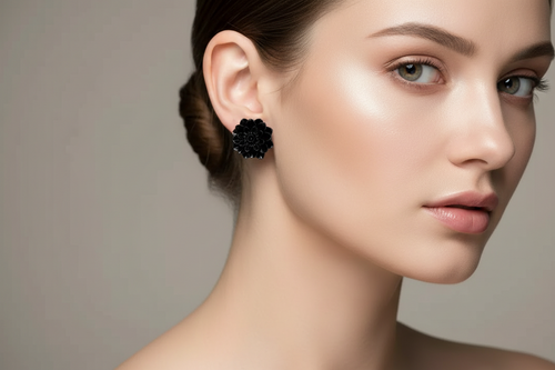 Black Chrysanthemum Flower Earrings