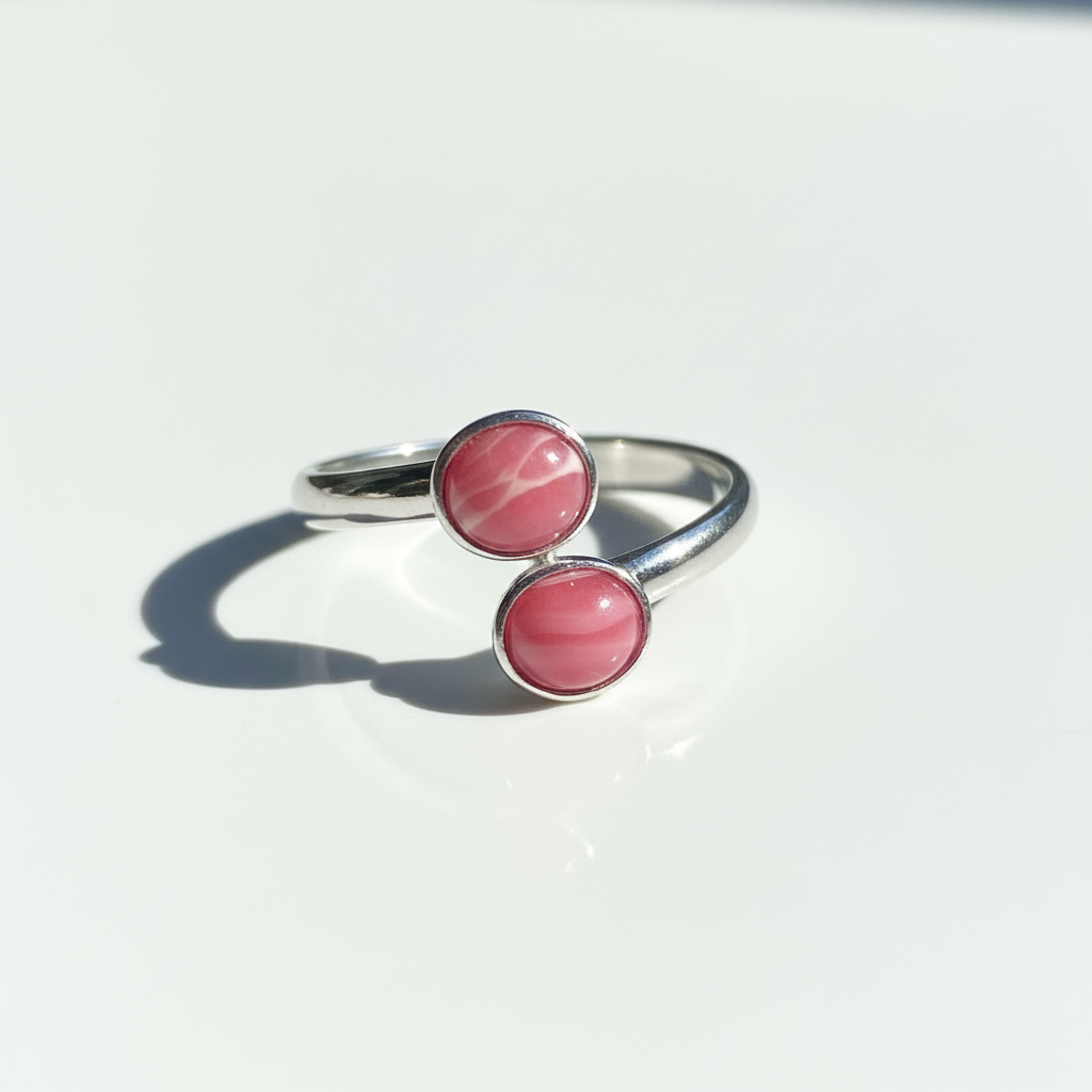 Pink Rhodochrosite Stainless Steel Ring