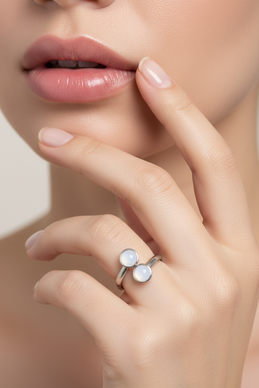 White Chalcedony Stainless Steel Ring