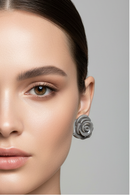 Large Grey Flowers Stud Earrings