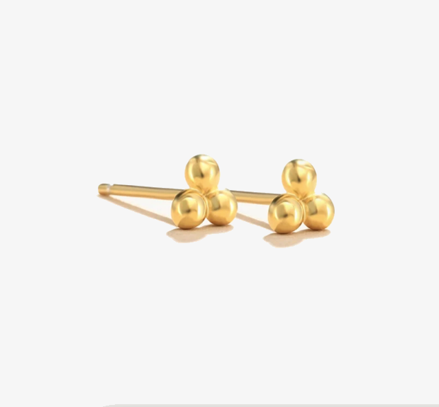 Three Dots Mini Clover Gold Stud Earrings