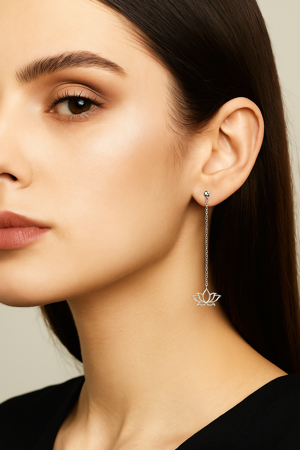 Lotus Long Drop Sterling Silver Earrings