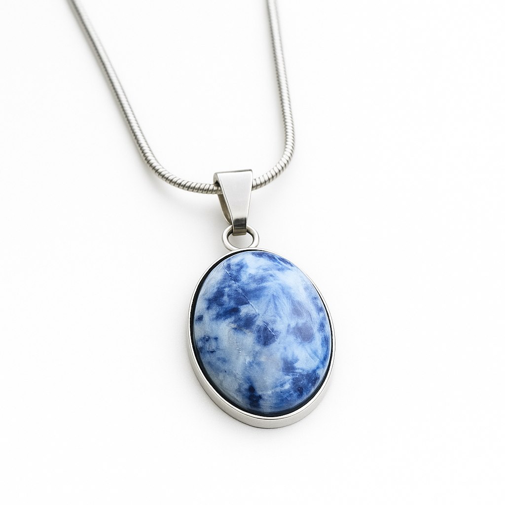 Blue Spot Jasper Stainless Steel Pendant Necklace