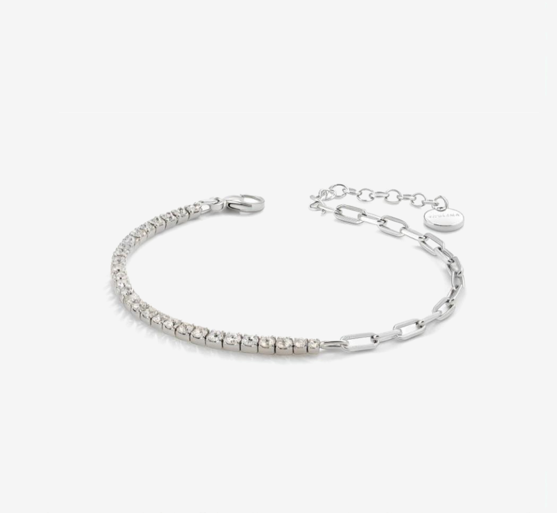 Tennis Bracelet with Paperclip Chain in Silver