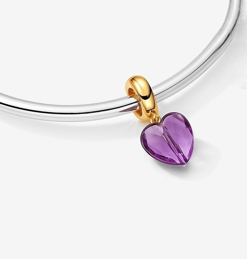 Violet Heart Gold Bracelet Charm