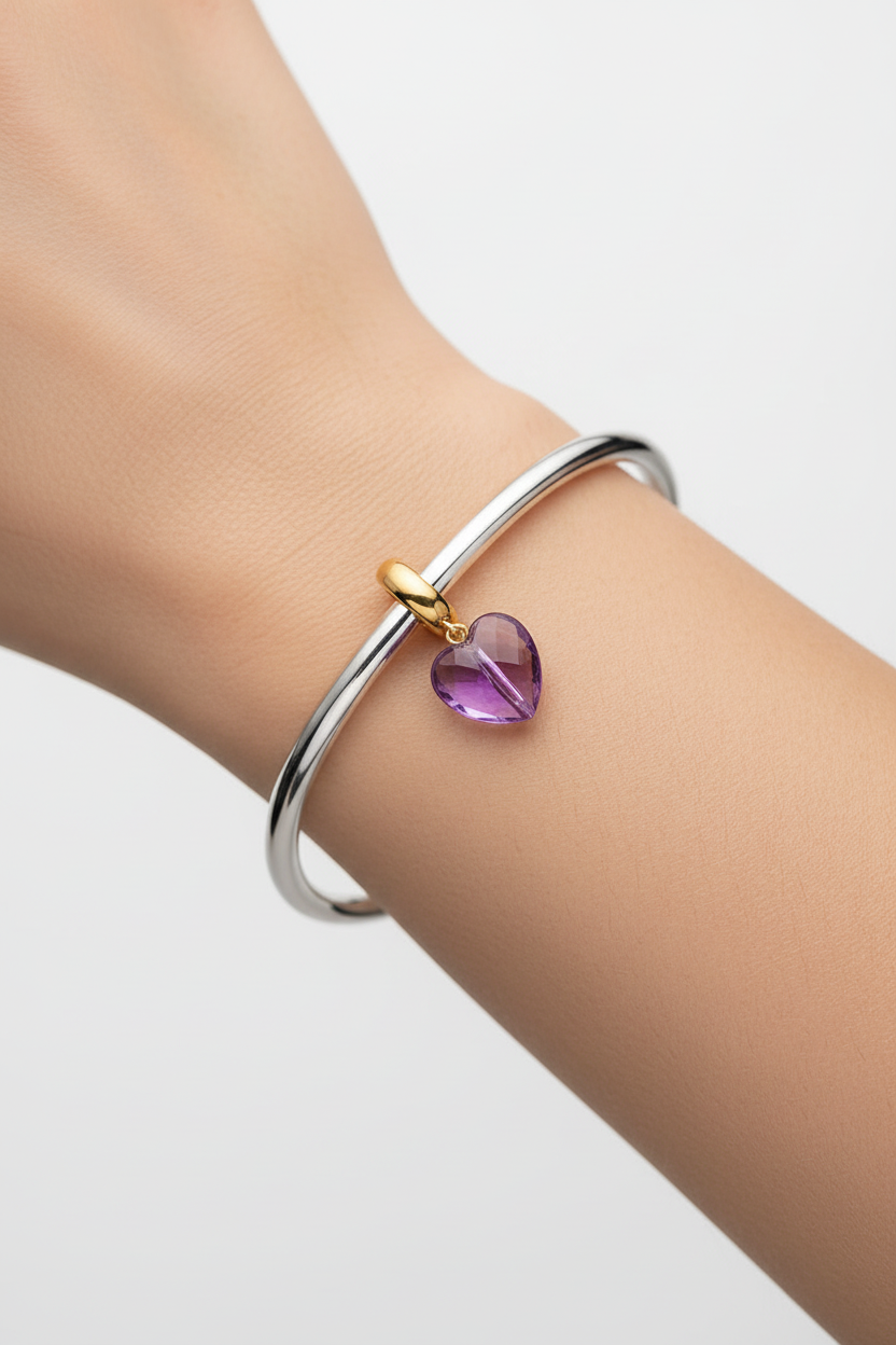 Violet Heart Gold Bracelet Charm