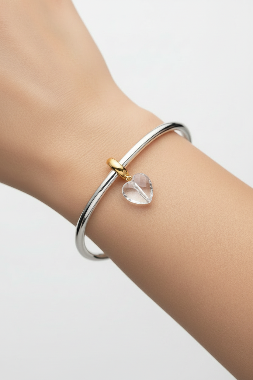 Transparent Heart Gold Bracelet Charm