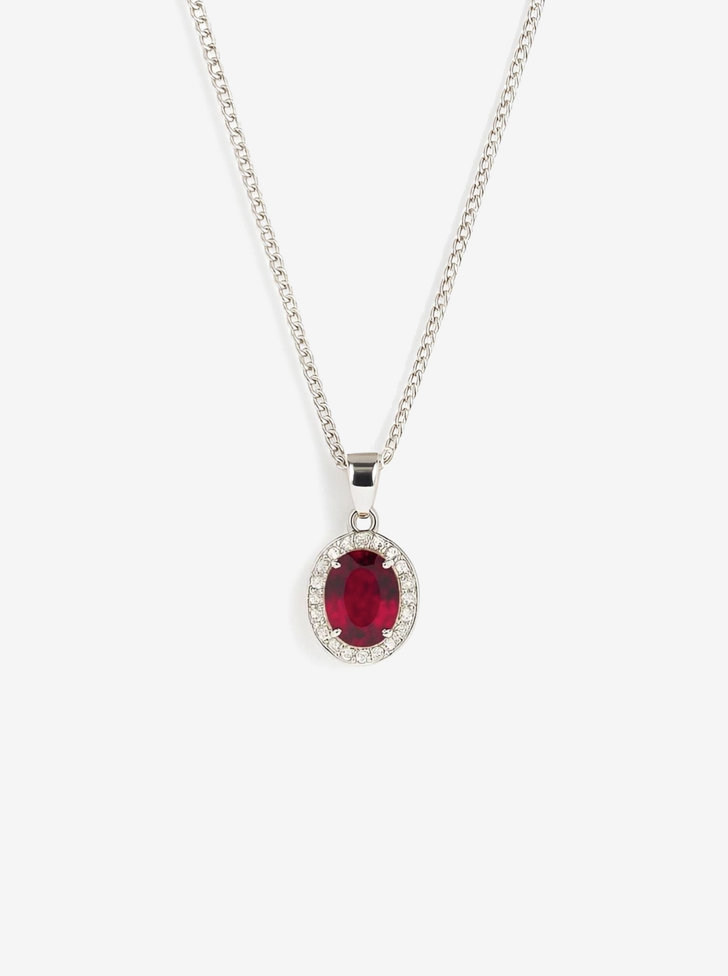 Red CZ Solitaire Sterling Silver Necklace