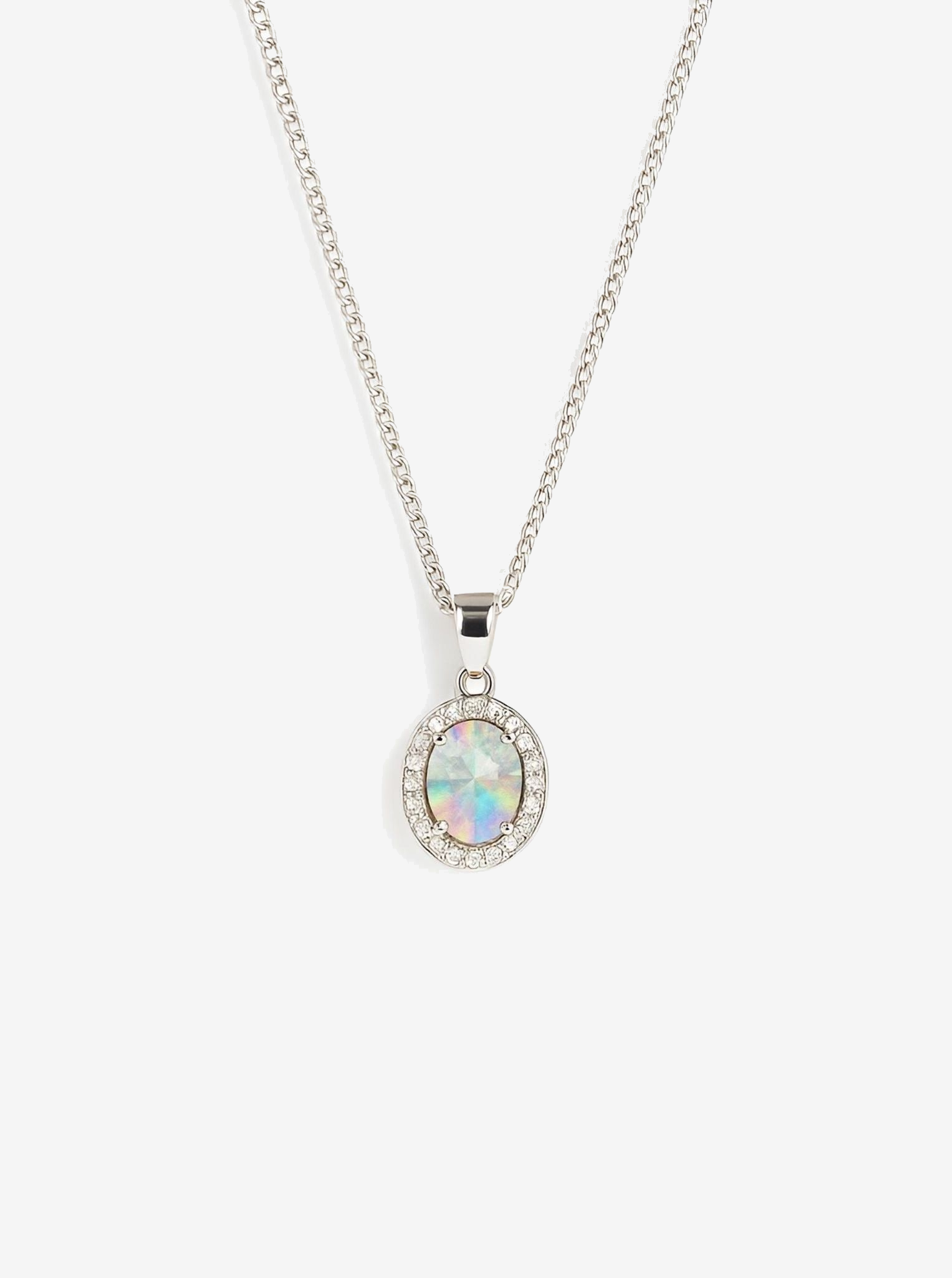 White Gemstone Solitaire Sterling Silver Necklace