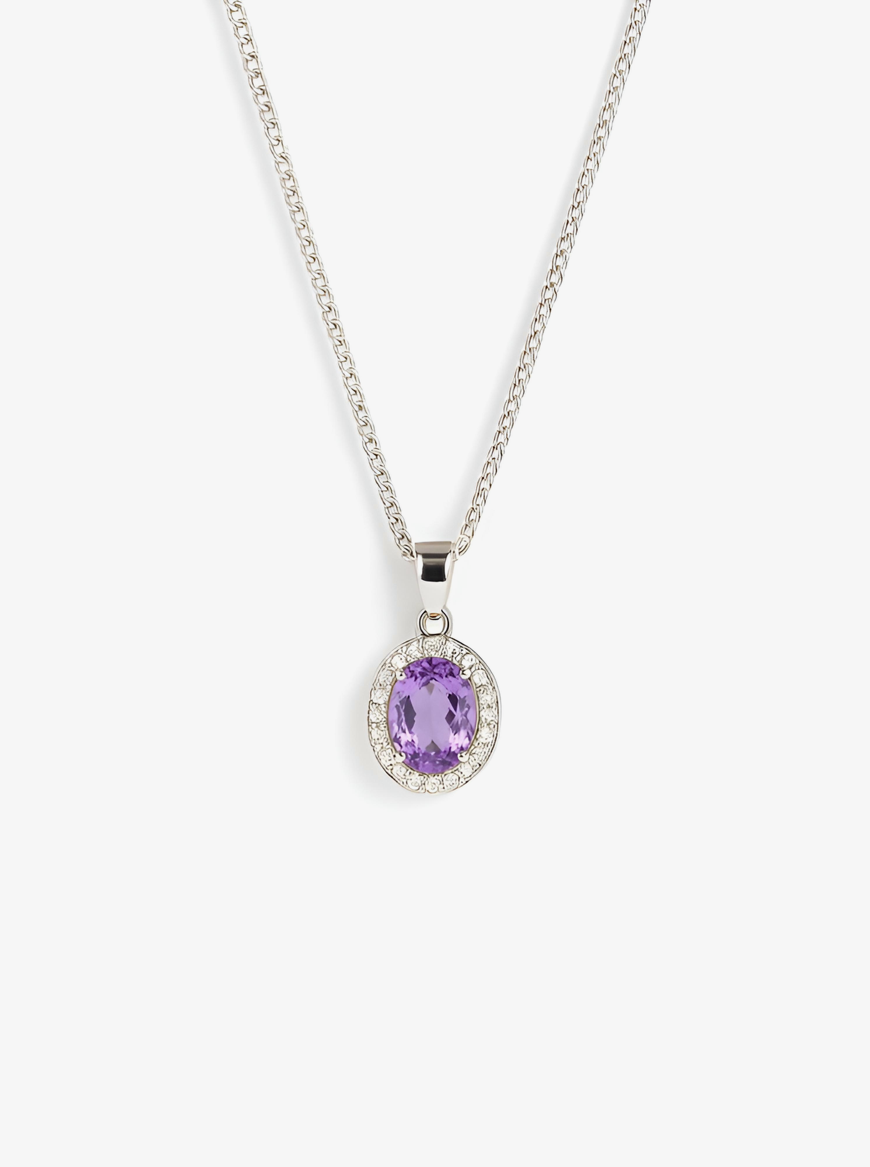 Light Purple Solitaire Sterling Silver Necklace
