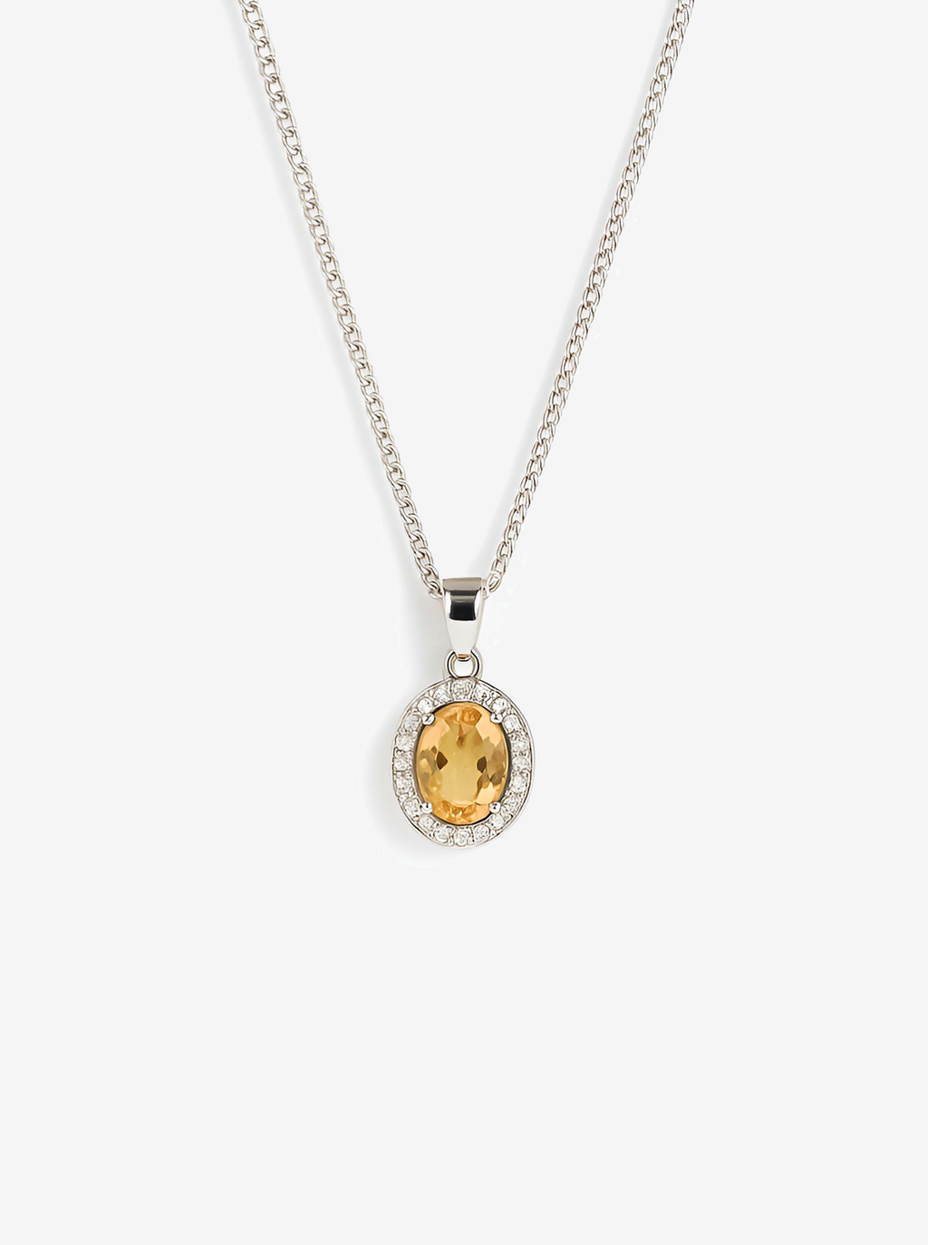 Citrine Solitaire Sterling Silver Necklace