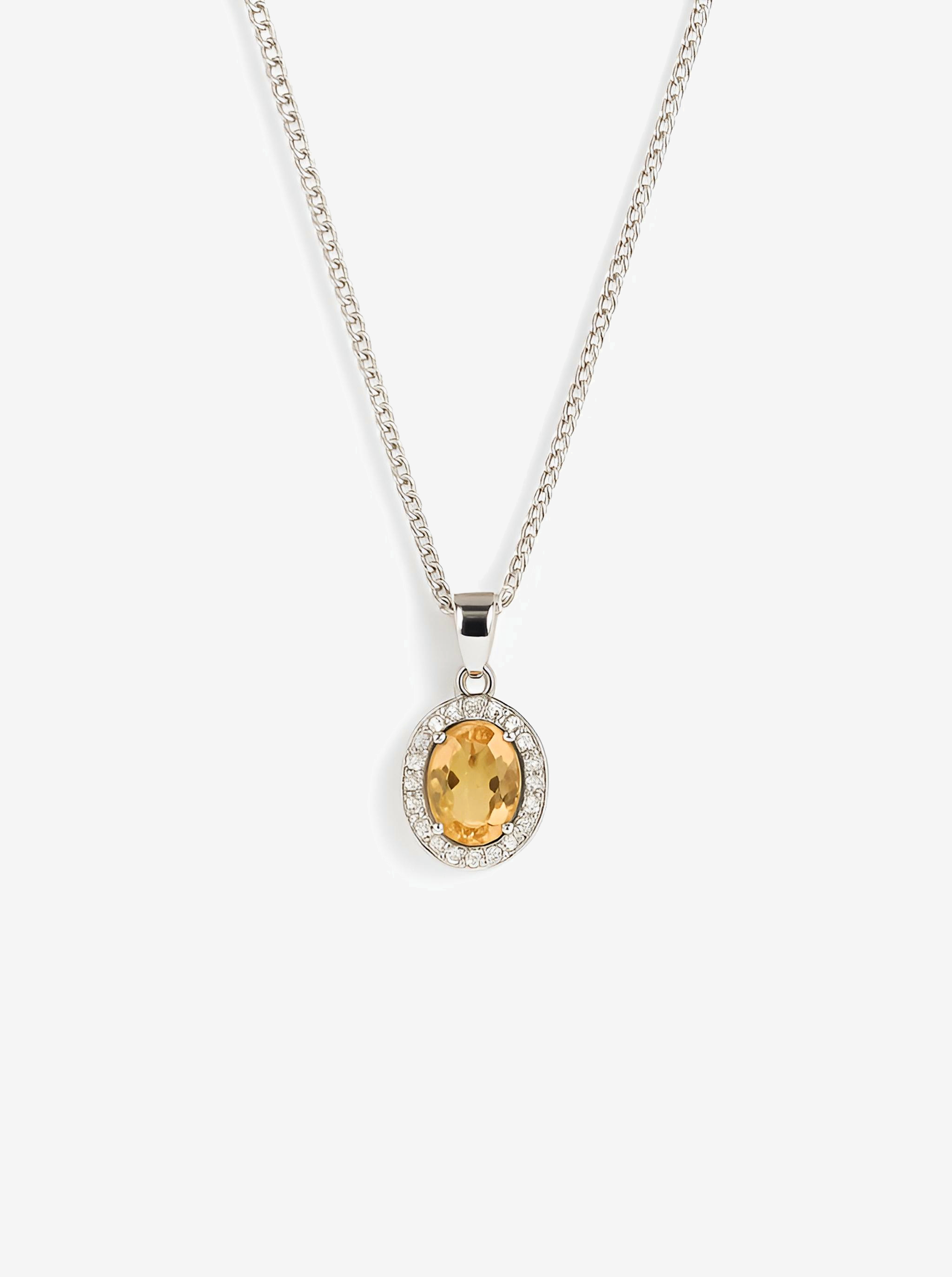 Orange CZ Solitaire Sterling Silver Necklace