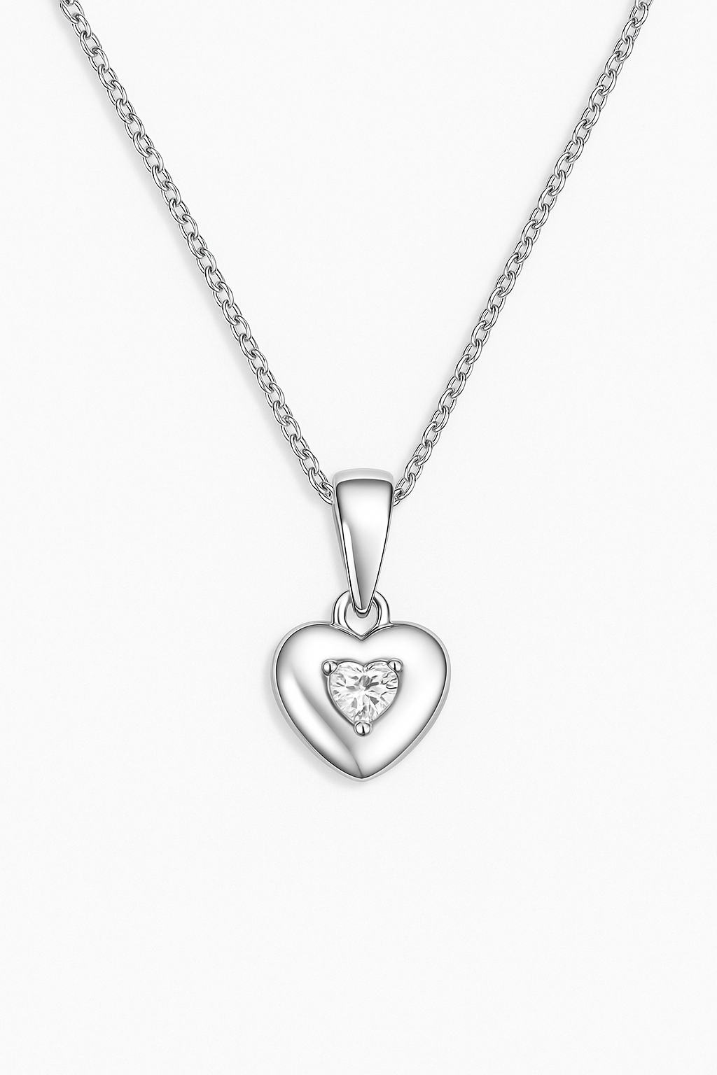 Heart with Heart Zirconia Stone Silver Necklace