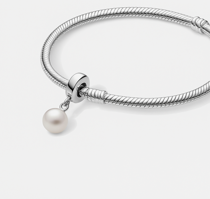 Seashell Pearl Bracelet Charm in Stainless Steel