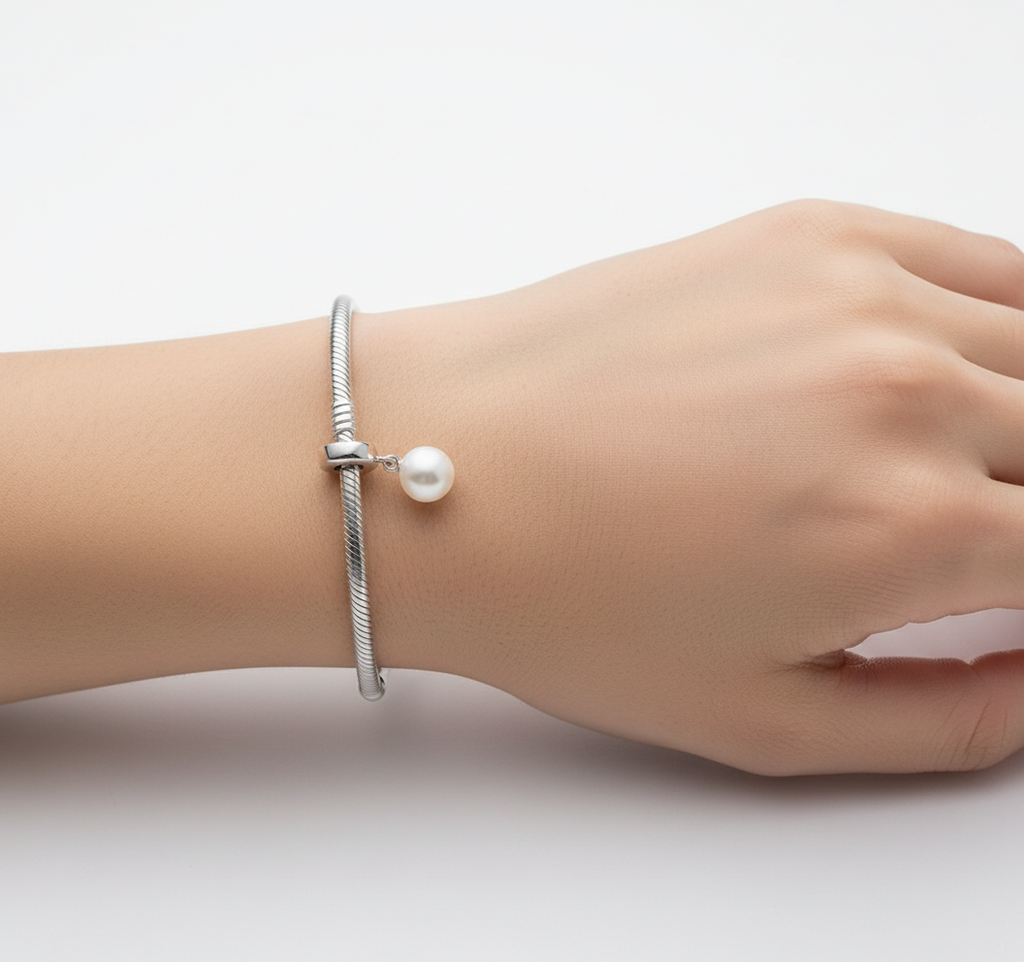Seashell Pearl Bracelet Charm in Stainless Steel