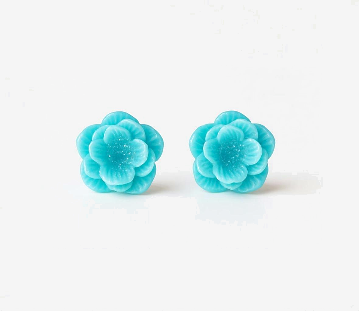 Sparkling Sea Blue Flower Earrings
