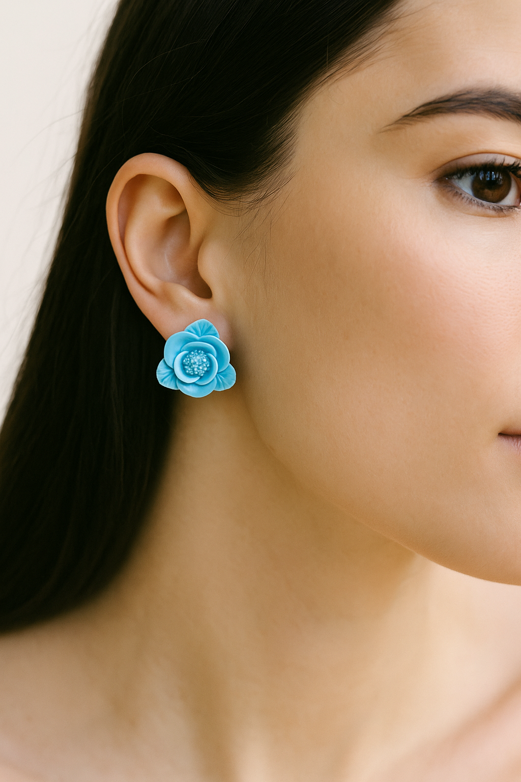 Large Blue Flower Stud Earrings