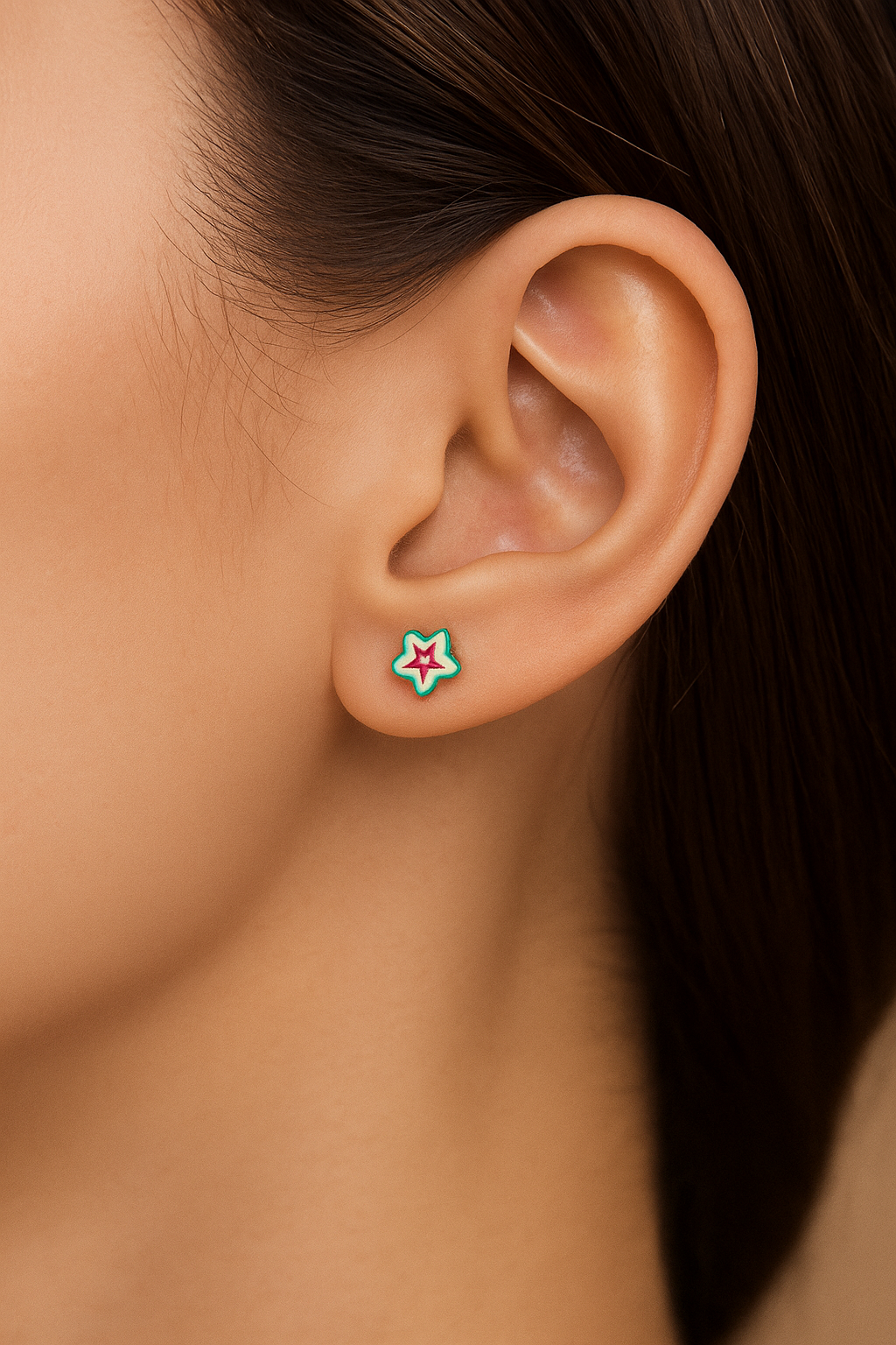 Green Star Flower Stud Earrings