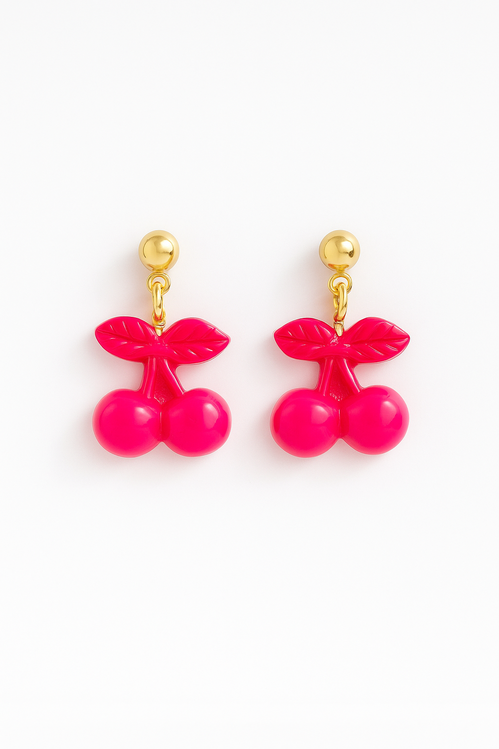 Cherries and Gold Drop Earrings