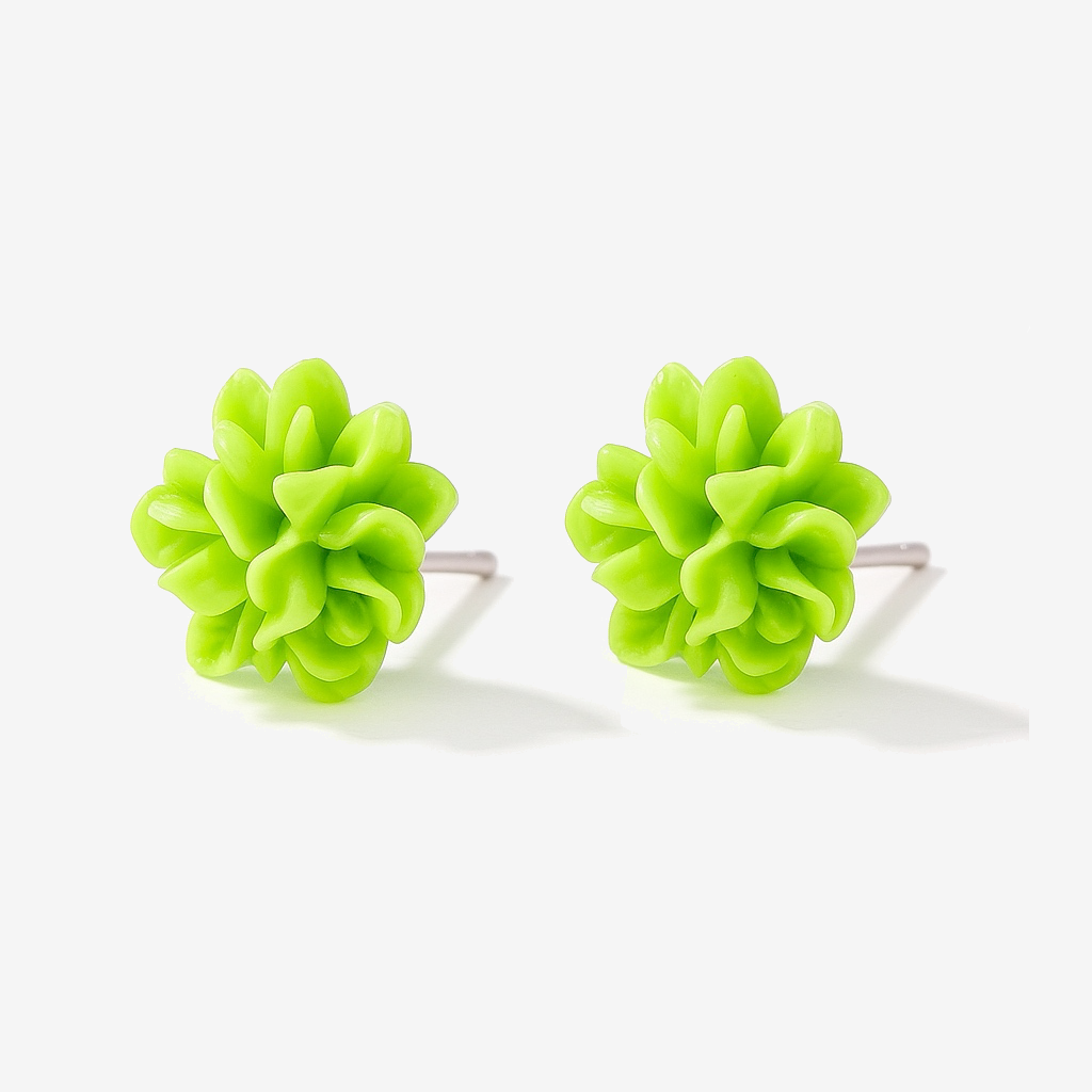 Neon Green Flower Stud Earrings