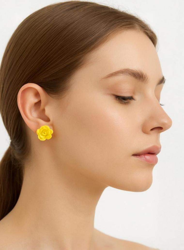 Bright Yellow Flower Stud Earrings