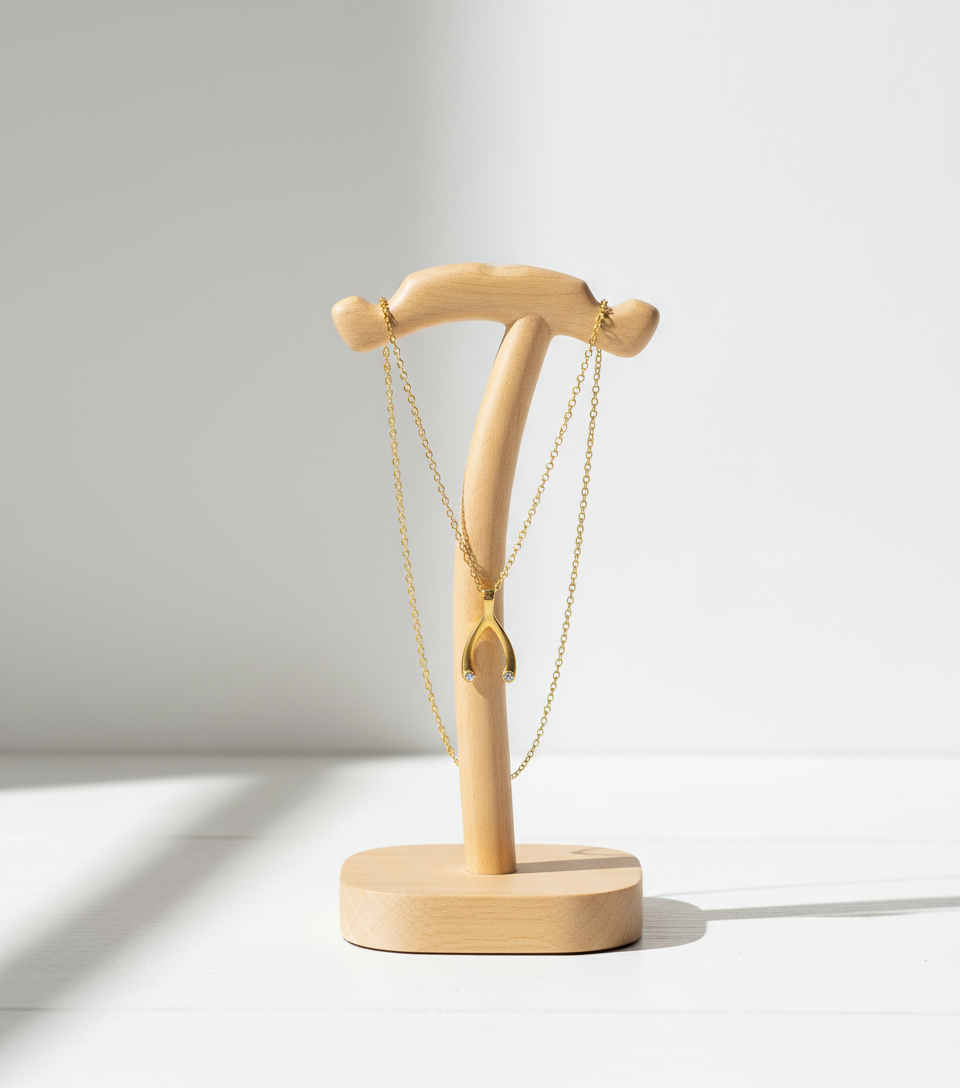 Wishbone Gold Plated Silver Pendant Necklace