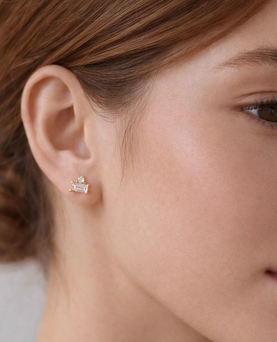 Baguette Cubic Zirconia Gold Plated Stud Earrings