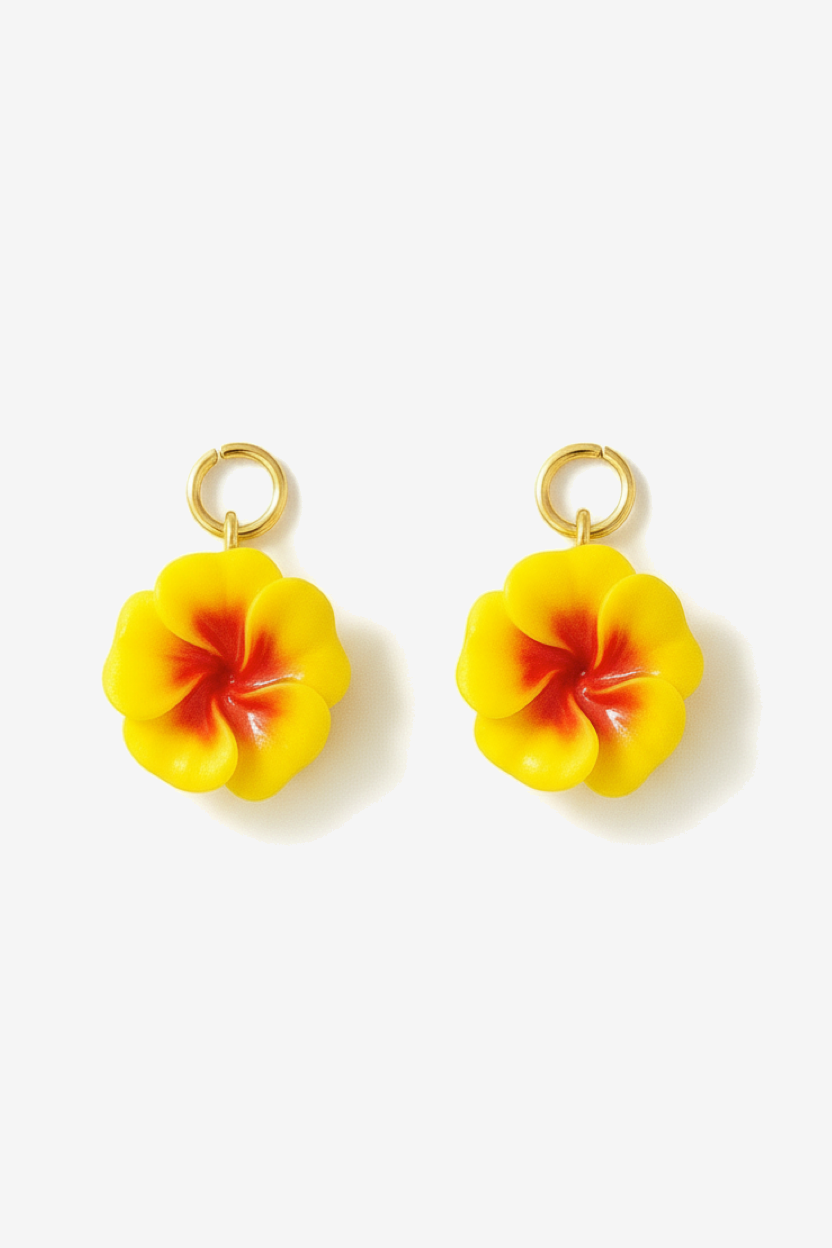 Yellow flower-shaped charms for hoop earrings