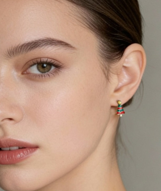 Christmas Bell and Tree Stud Earrings