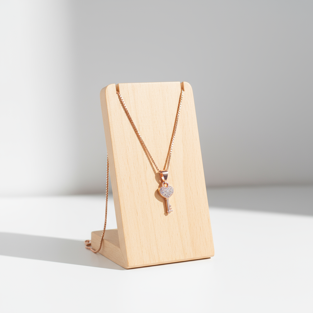 Heart Key Rose Gold on Sterling Silver Necklace