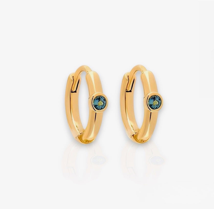 Gold and Central Blue Stone Hoop Earrings