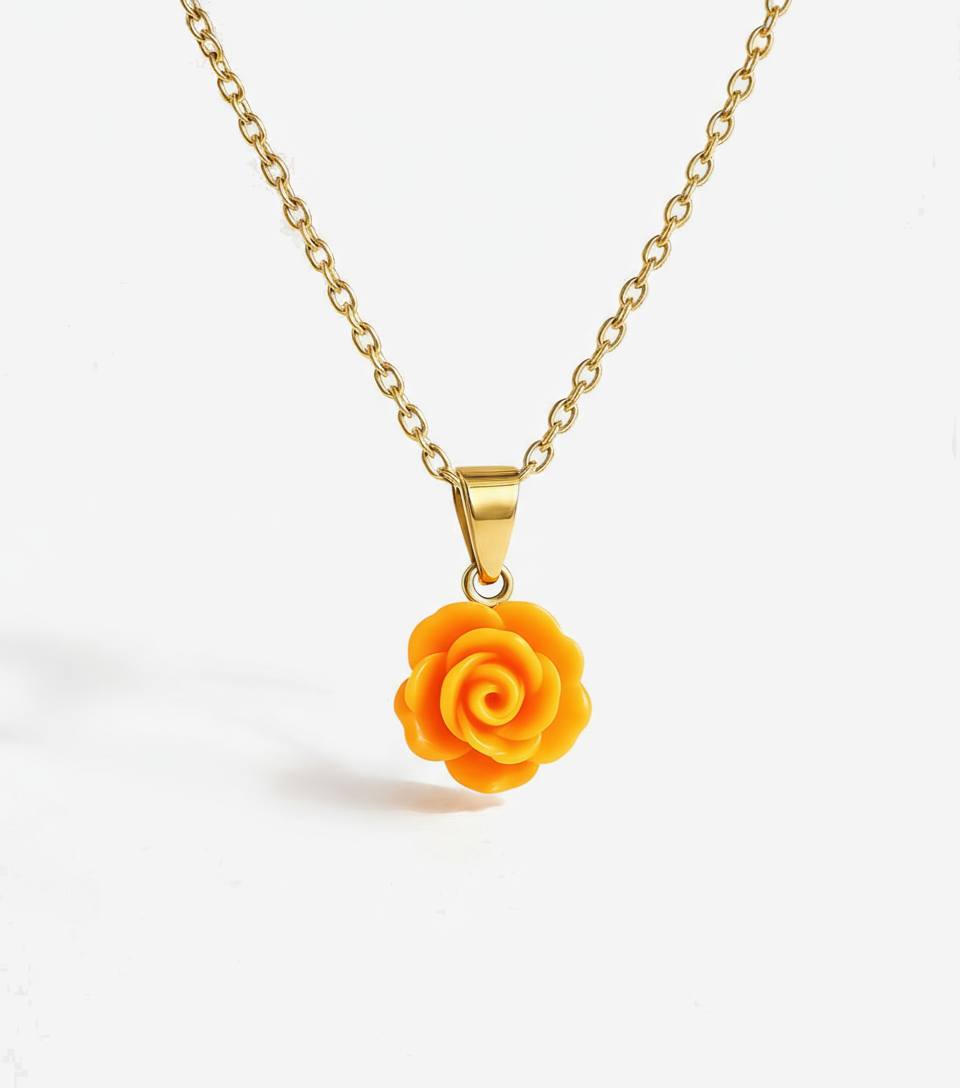 Small Neon Orange Flower Pendant Necklace