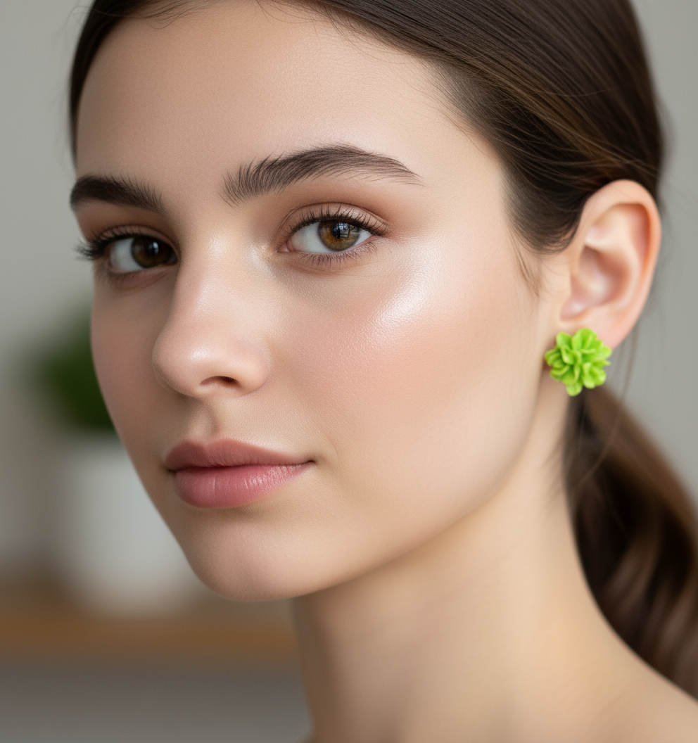 Neon Green Flower Stud Earrings