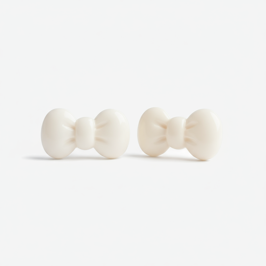 Large Cream White Bow Stud Earrings