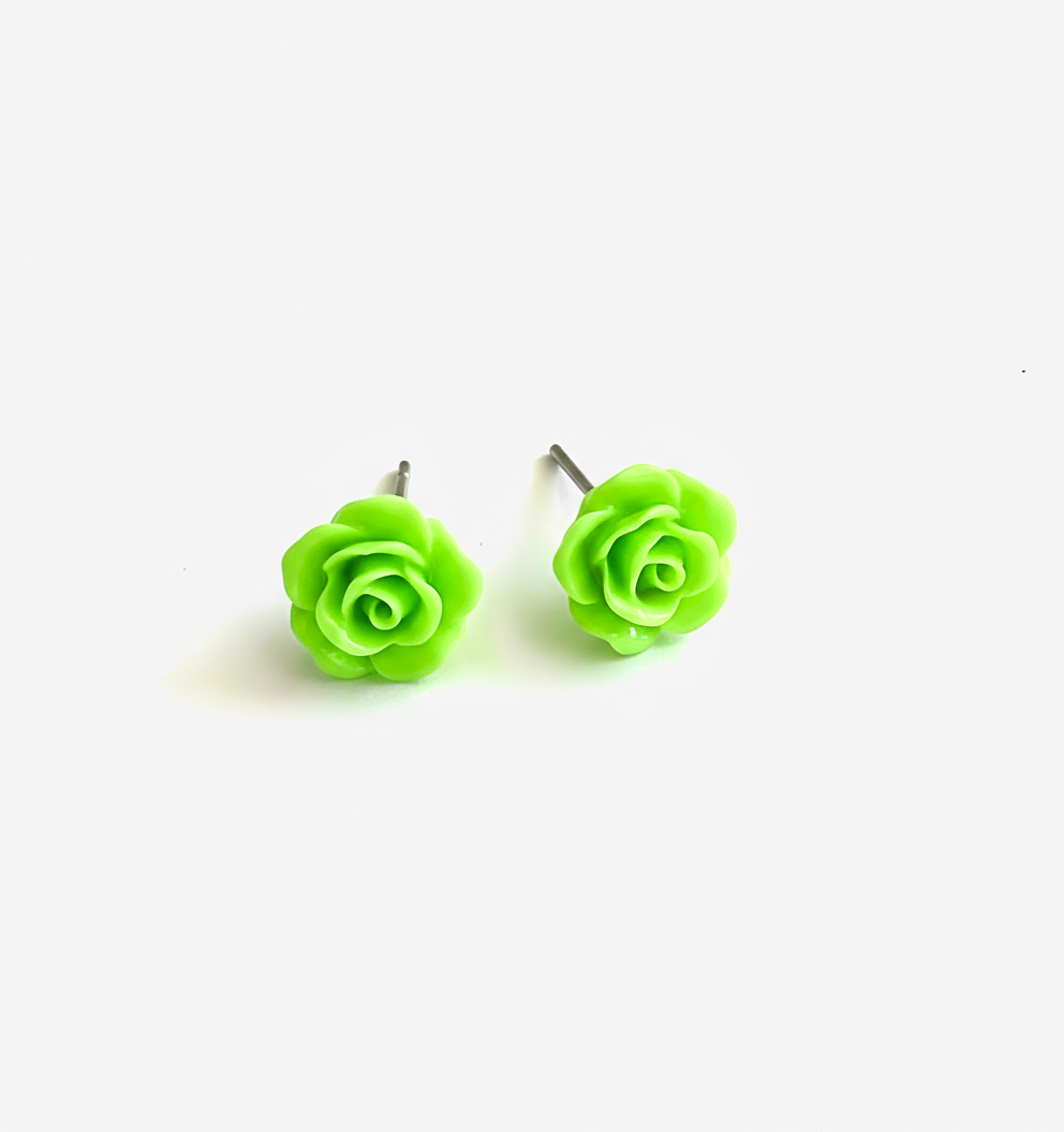 Neon Green Flowers Stud Earrings