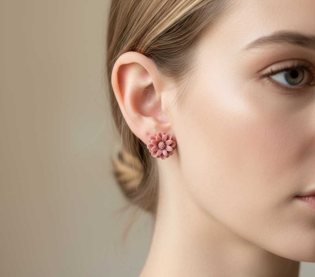 Delicate Pale Red Daisy Stud Earrings