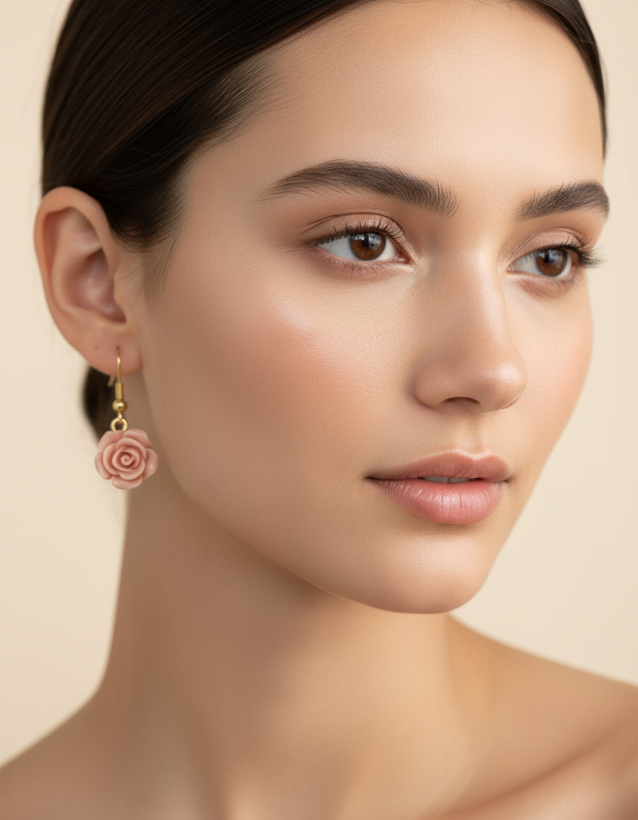 Powder Pink Flowers Drop Earrings