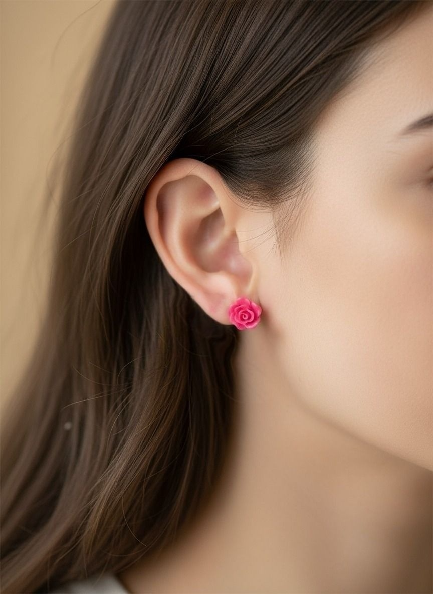 Small Neon Pink Flower Earrings