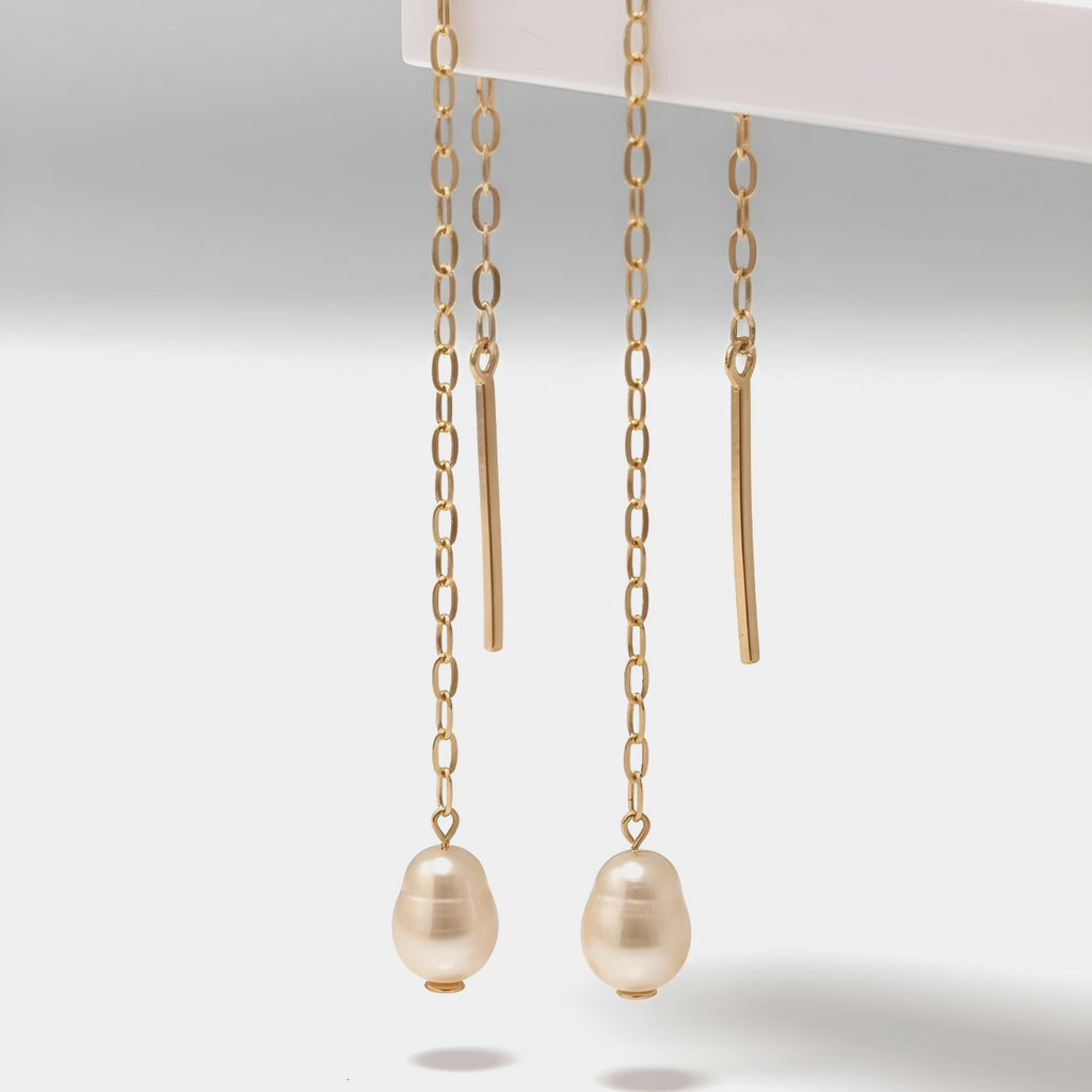 Gold Plated Sterling Silver and Pink Pearl Thread Earrings