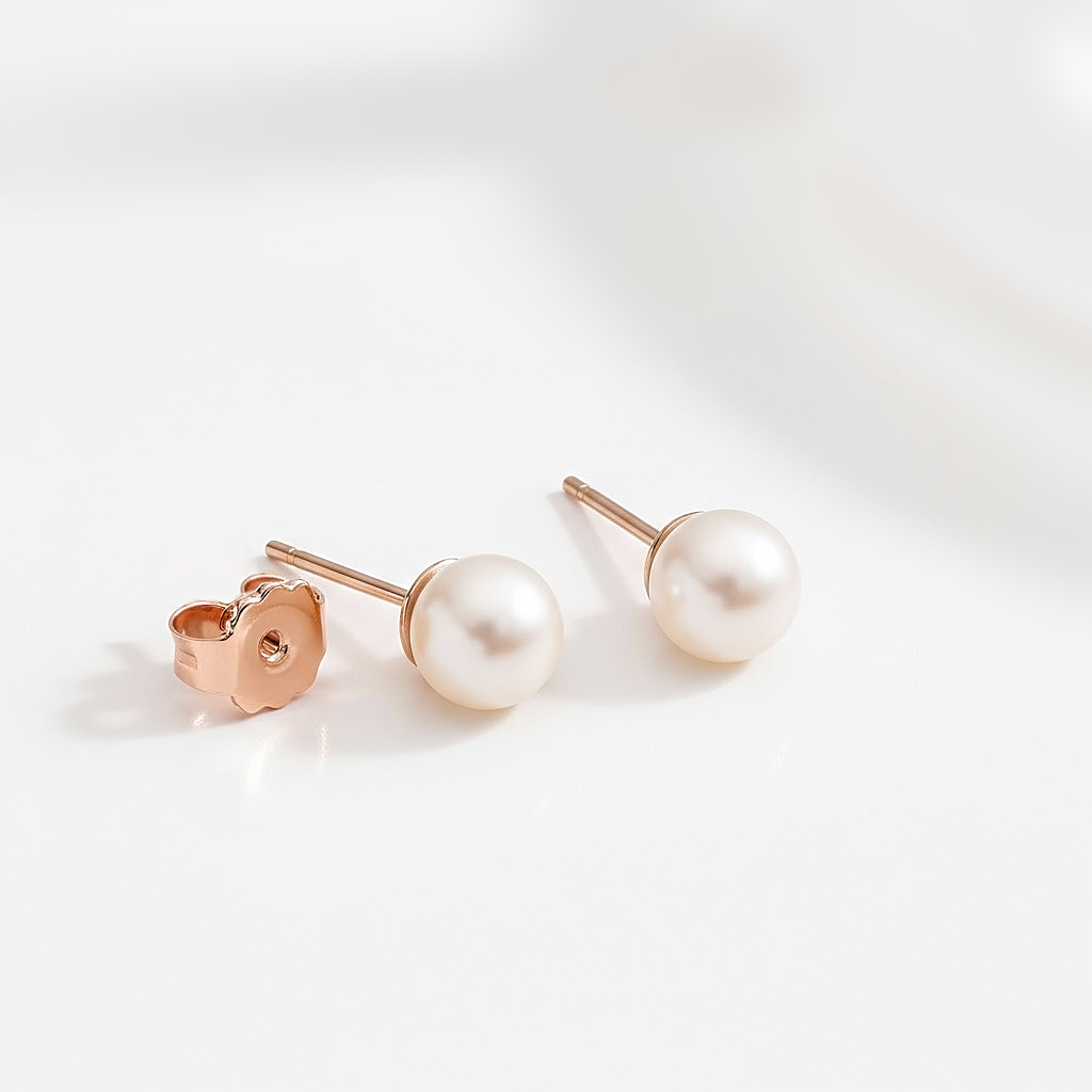 Shell Pearl Rose Gold Sterling Silver Stud Earrings