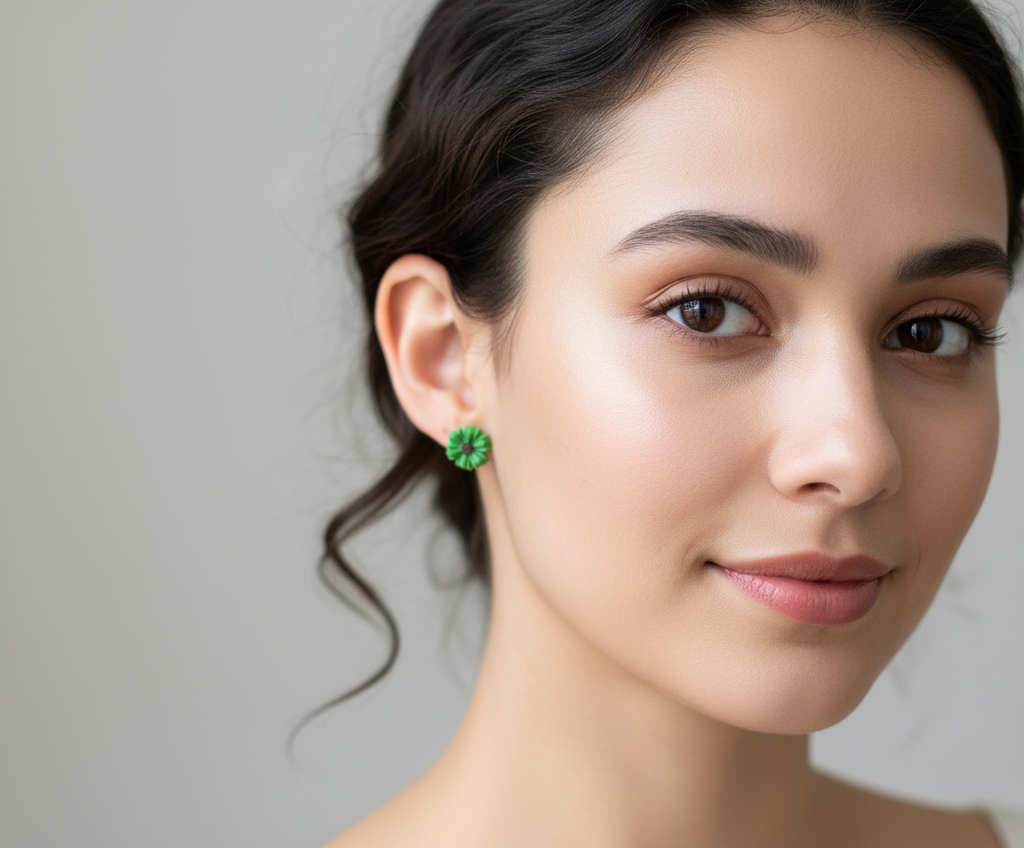 Small Green Daisy Stud Earrings