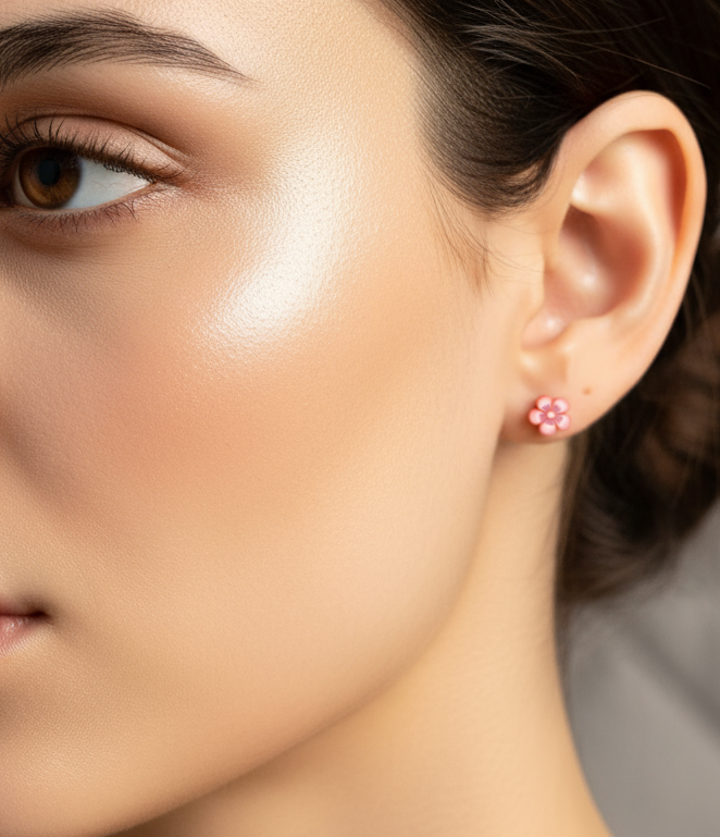 Mini Red and White Flower Earrings