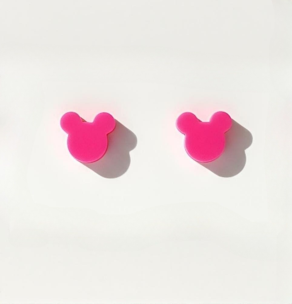 Mini Neon Pink Mouse Stud Earrings