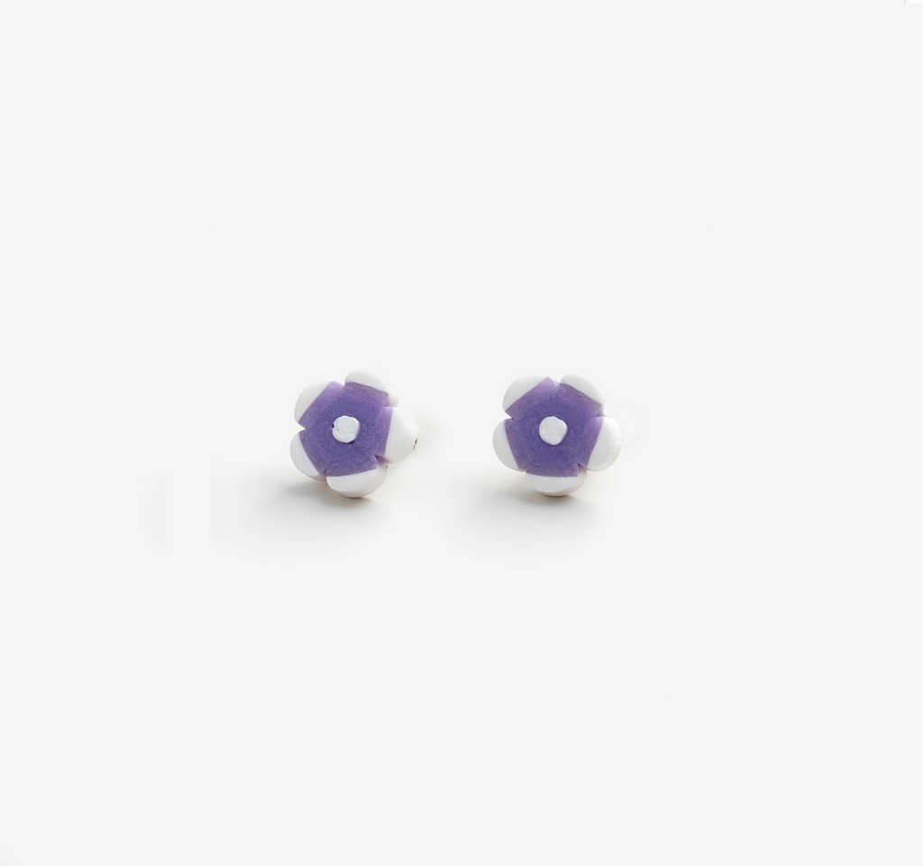 White and Violet Flower Stud Earrings