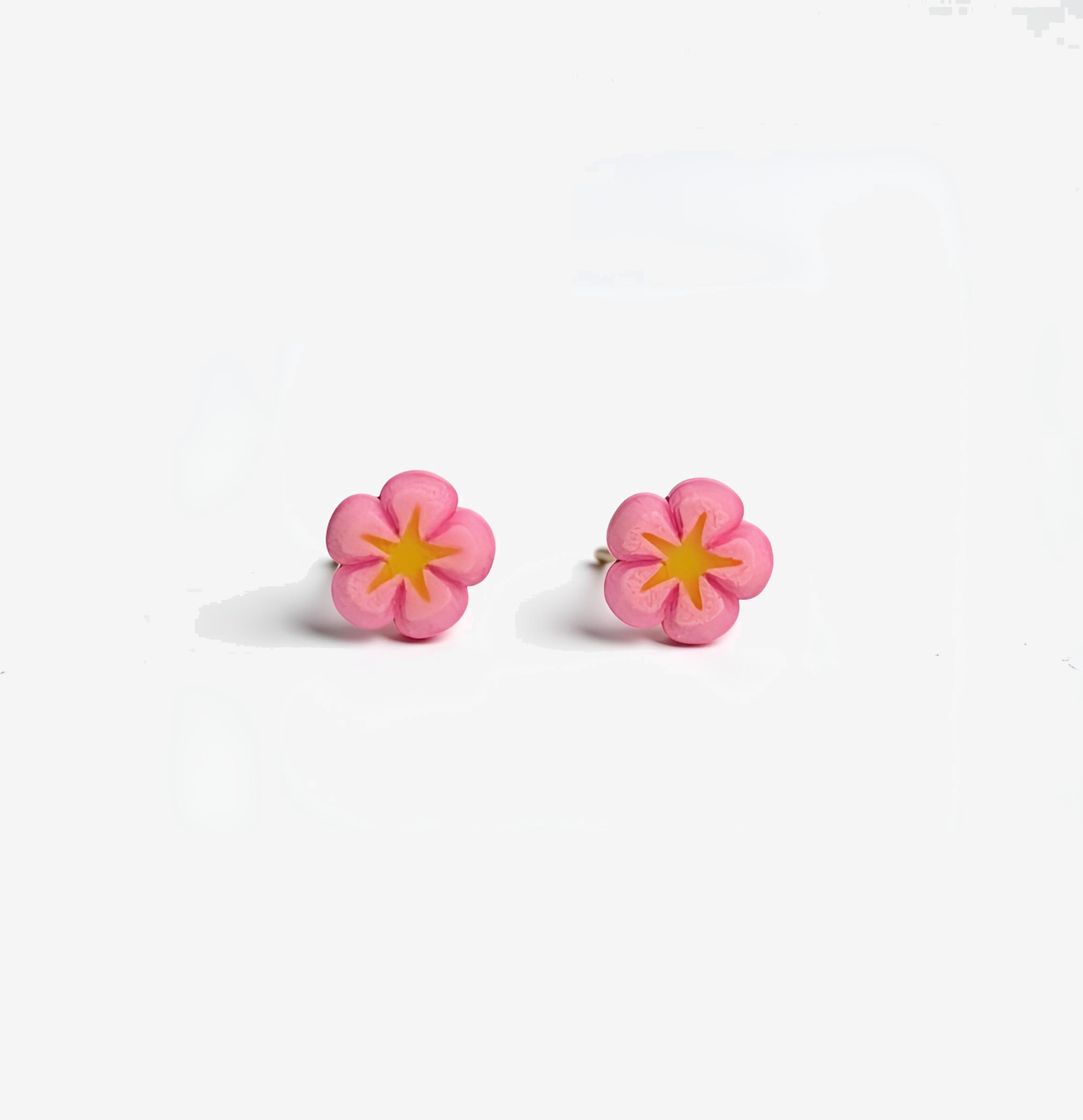 Dainty Pink Flower Stud Earrings