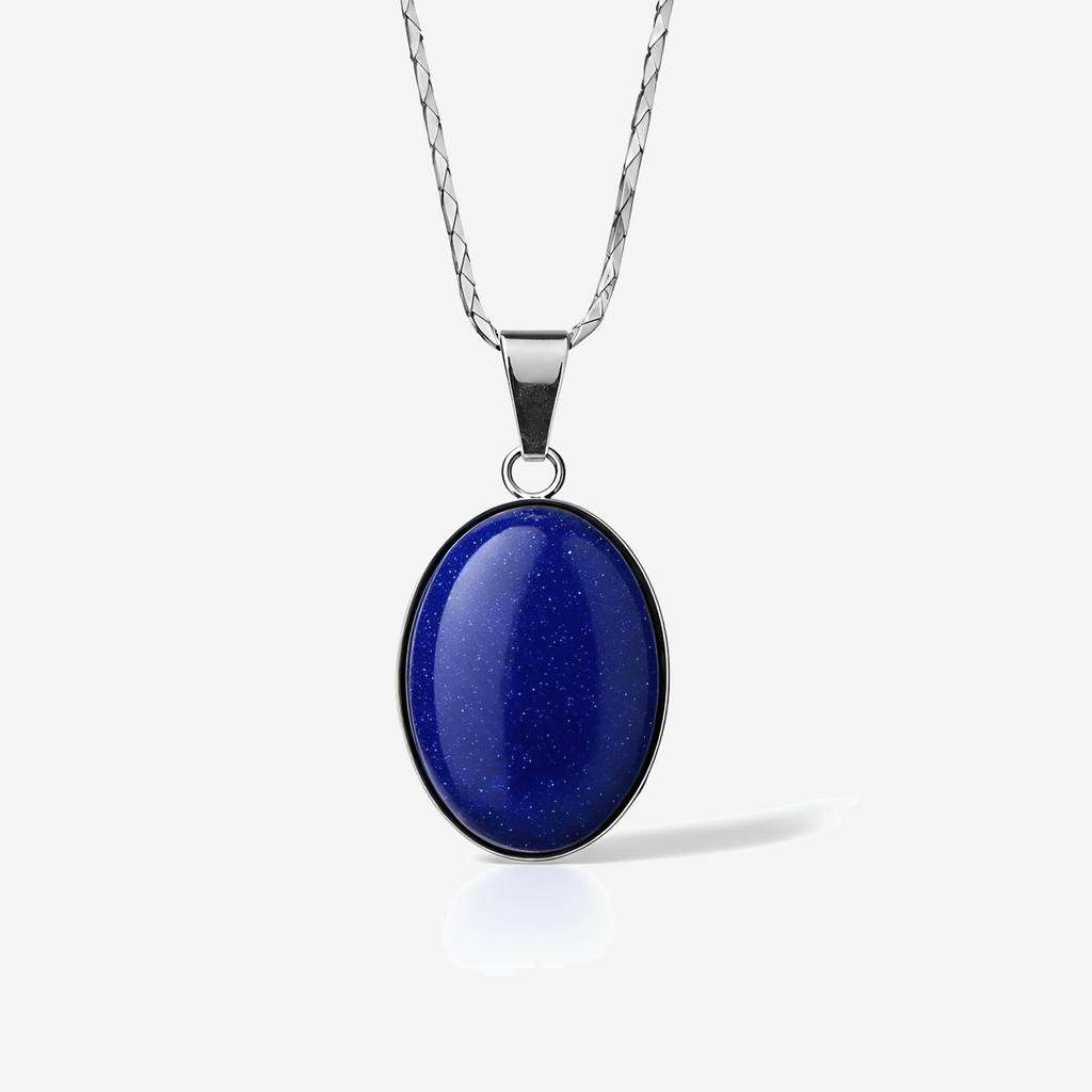 Blue Sunstone Stainless Steel Pendant Necklace