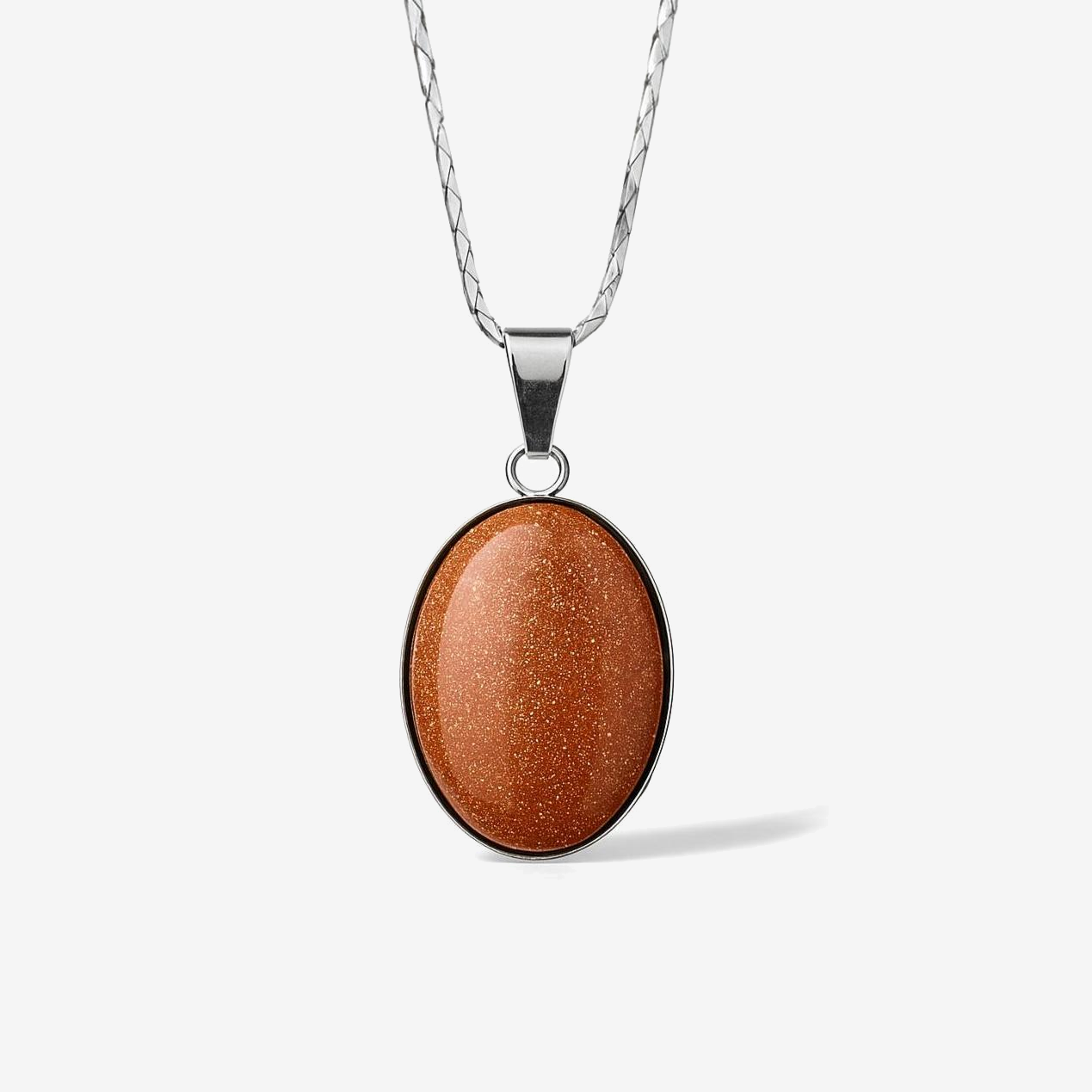 Red Sunstone Stainless Steel Pendant Necklace