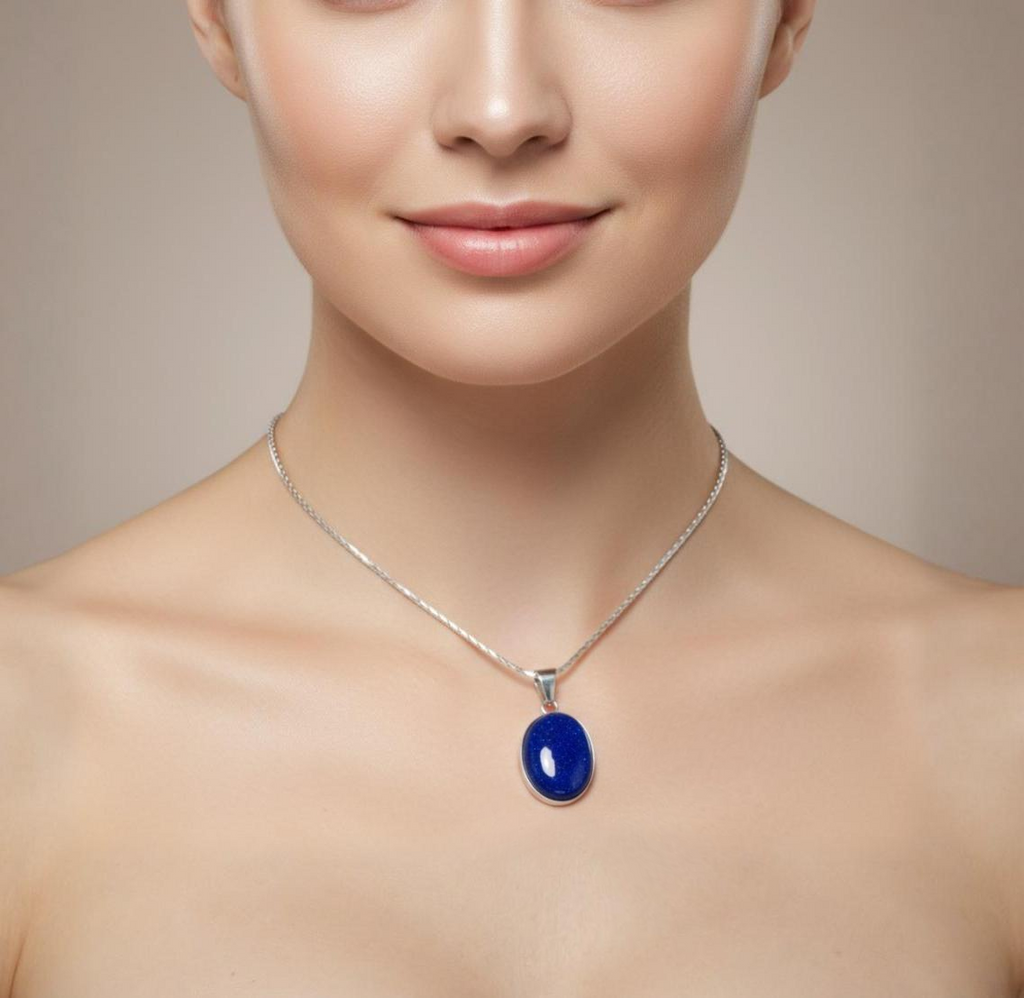Blue Sunstone Stainless Steel Pendant Necklace