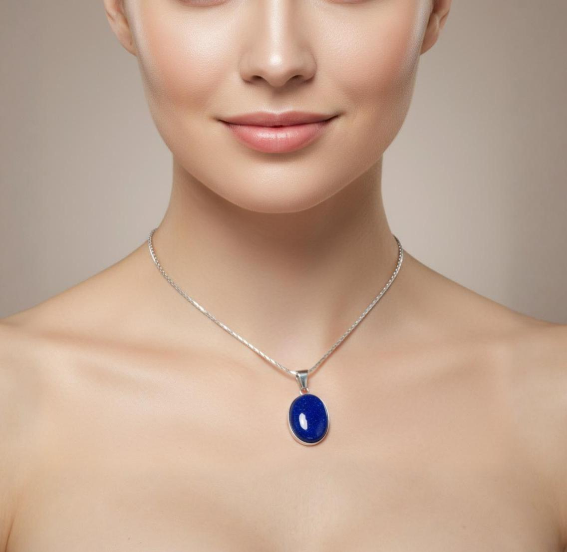 Blue Sunstone Stainless Steel Pendant Necklace
